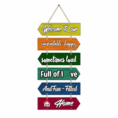 CVANU Colourful New Wall Hanging Design Welcome to Our Comfortable, Happy, Decorative Items (Size-10.5inch x 21inch)