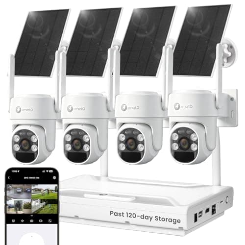 xmartO Wire-Free Solar PTZ AI Tracking Security Camera System, 4-Cam Kit, 4MP 2K QHD + 4K 10CH Expandable WiFi NVR, 120-Day+ Local Video Storage, All-Weather Solar Charging