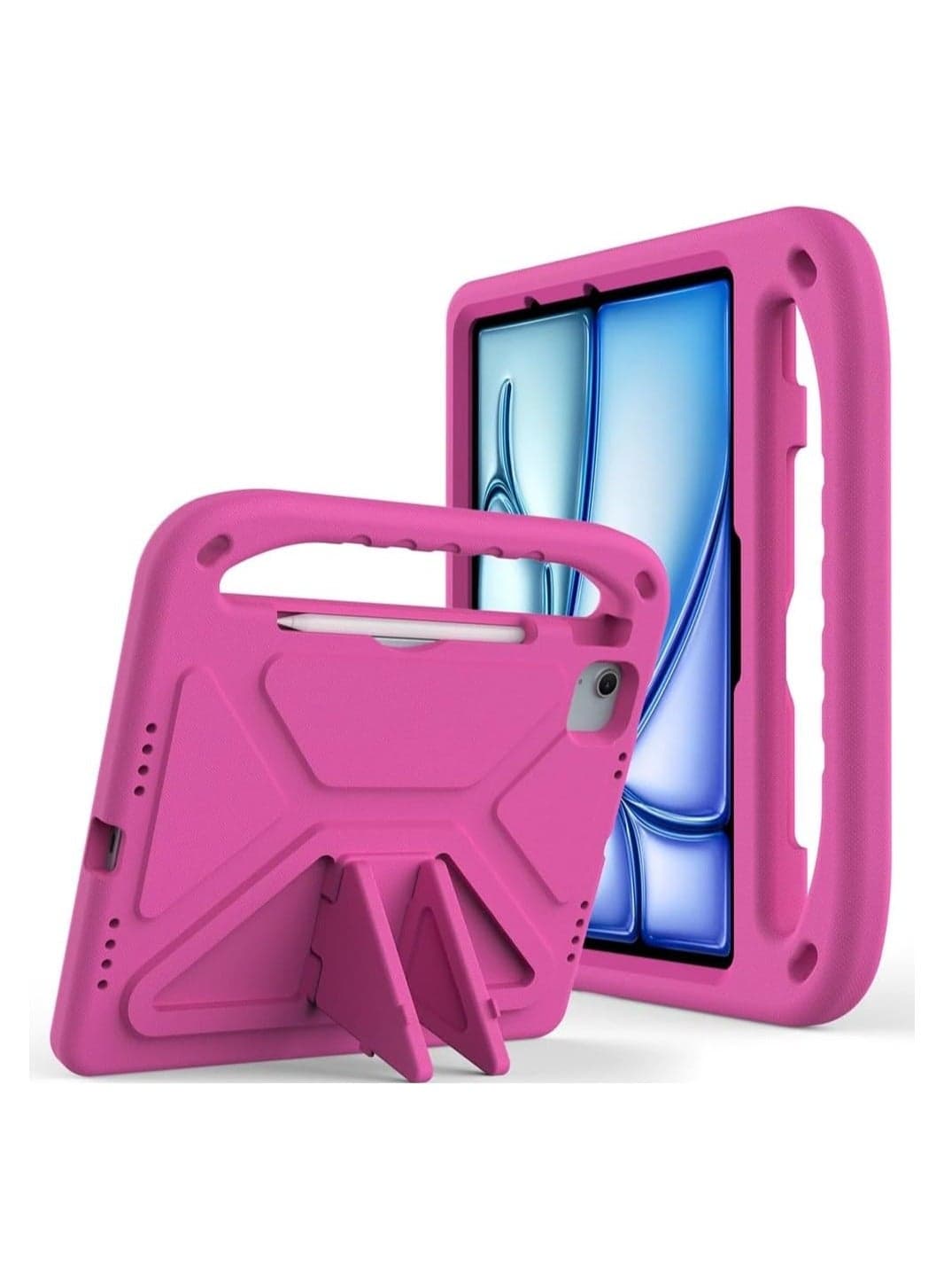Shocked Case Compatible with IPad Air 13 Inch (M3) 2025, Lightweight EVA Kids Friendly Shockproof Protective Case Cover with Handle and Invisible Bracket (Rose Red)