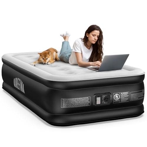 Airefina Twin Air Mattress with Built-in Pump, 18" Comfort Inflatable Mattress Quick Inflation/Deflation for Guests Home Camping Twin Blow Up Mattress with Carry Bag, Air Bed, Colchones Inflables