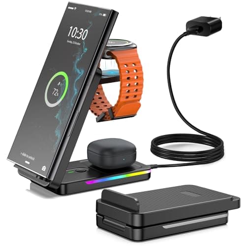 Wireless Charger for Samsung, 3 in 1 Wireless Charging Station for Samsung Galaxy S25 Ultra/Z Fold7/Flip7/S24, Foldable Charger for Samsung Galaxy Watch 8/Ultra/7/6/5, Buds (Black)