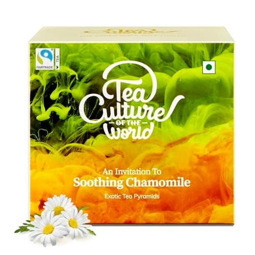 Tea Culture of the World Soothing Chamomile Green Tea Bags | Fairtrade Certified | Whole Flower Chamomile Blend | Calming Evening Green Tea | 16 Pyramid Tea Bags | 32 g