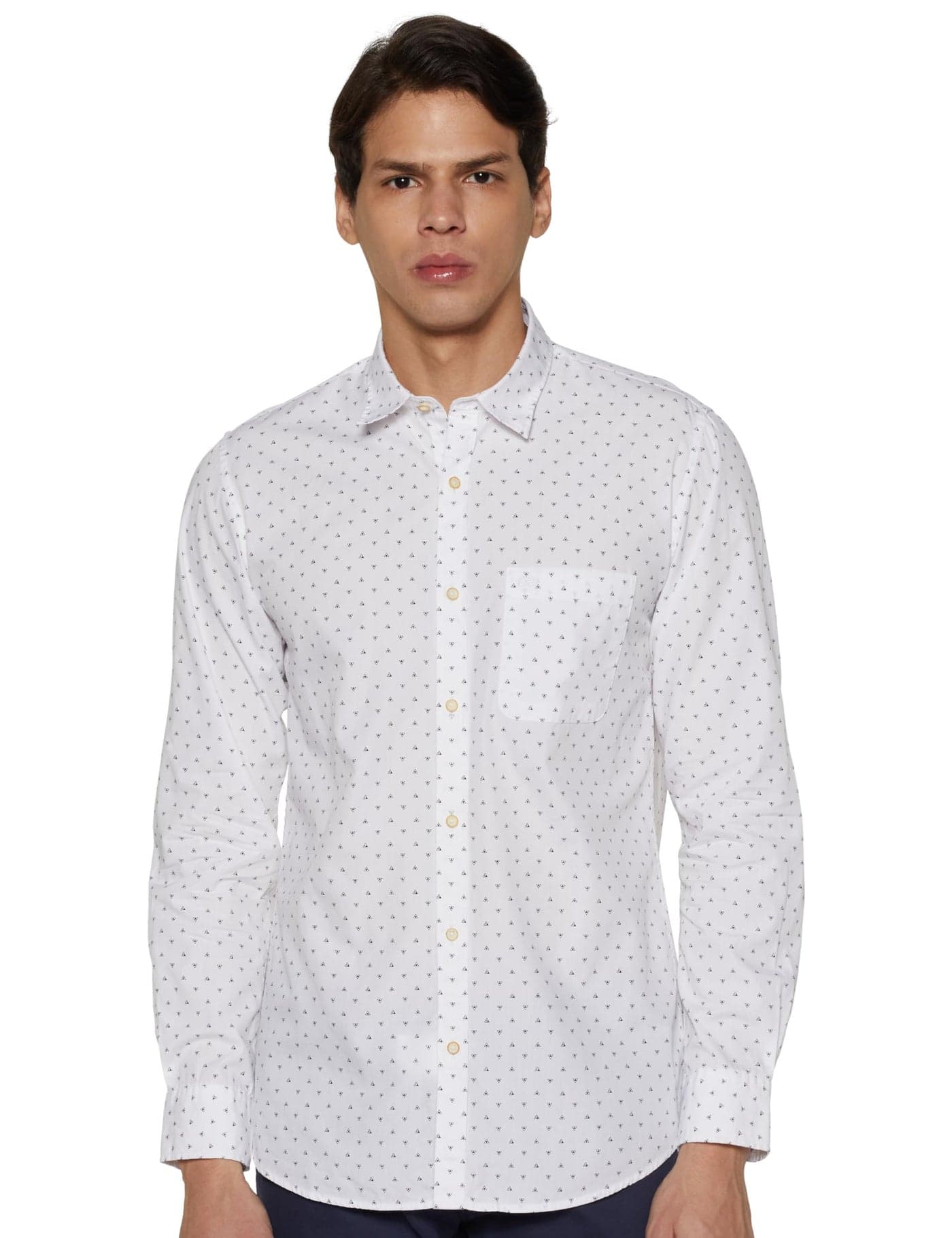 Peter England Men's Printed Slim Fit Party Branded Insignia Full Sleeve Casual Shirt Cotton White, 44
