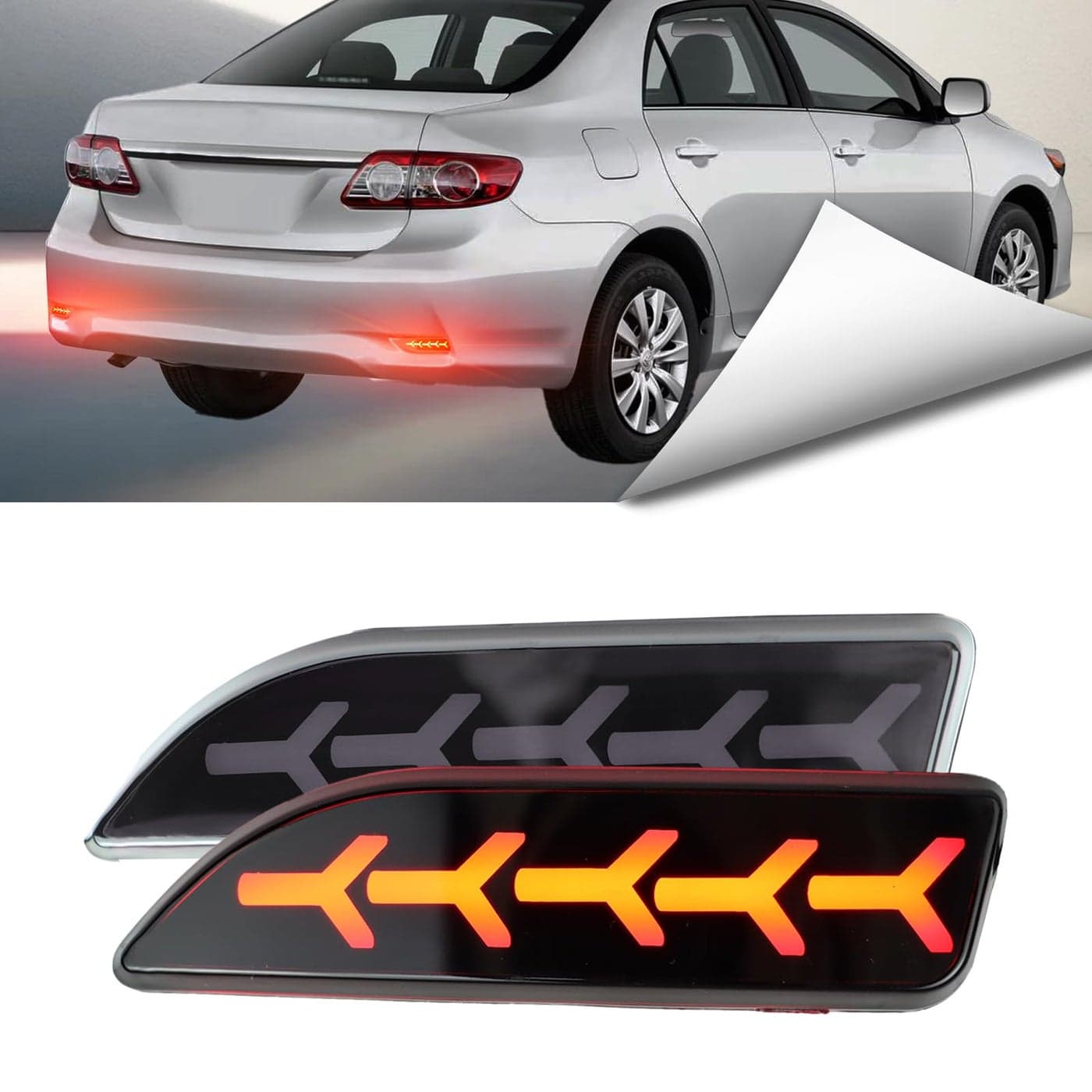 BINQIGOO 2Pc Full LED Rear Bumper Reflector Lights Kit for Toyota Corolla 2011 2012 2013 Tail Lamp Brake Fog Lamps Daytime Running Light Turn Signal Lamp Accessories Smoked