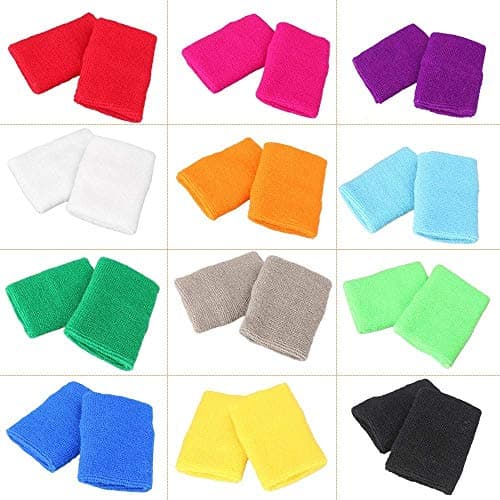 12 Pairs of Sports Wristbands Mens and Womens Wrist sweatbands Elastic and SweatAbsorbing Cotton Wool Fabric Perfect for Basketball Soccer Tennis Soccer Running and Fitness
