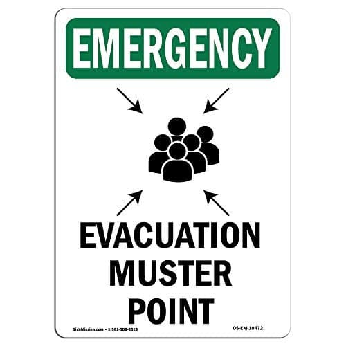 OSHA Emergency Sign - Evacuation Muster Point with Symbol | Aluminum Sign | Protect Your Business, Work Site, Warehouse & Shop Area | Made in The USA