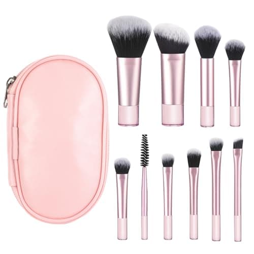 10 Pcs Travel Makeup Brushes With Pouch Mini Travel Size Makeup Set Portable Cosmetic Brush TravelEssentials kits for Women Girls Brushes Blush Powder Eye Shadow