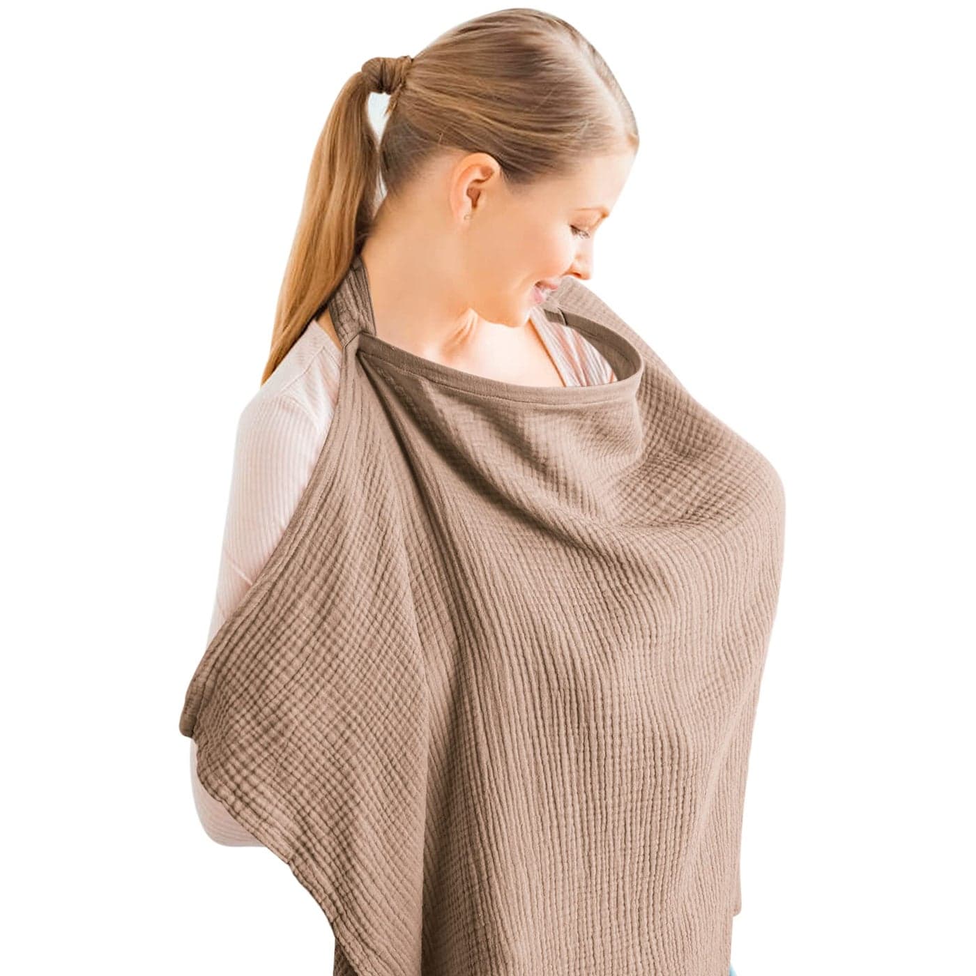 Konssy Muslin Nursing Cover for Baby Breastfeeding Breathable 100 Cotton Breastfeeding Cover with Rigid Hoop for Mother Nursing Apron Multiuse Carseat Canopy Brown