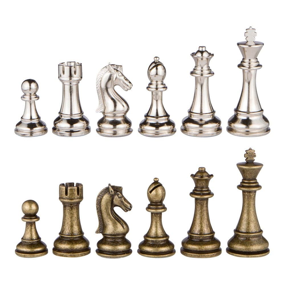 Neptune Silver and Bronze Metal Chess Pieces with 35 Inch King and Extra Queens Pieces Only No Board