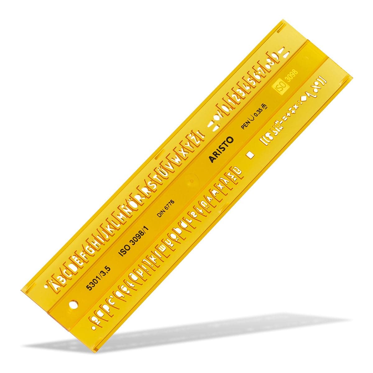 Aristo Lettering Stencil Straight 3.5mm H-Profil Suitable for Fountain Pens Crisp Letters, Numbers, Punctuations & Symbols Orange Transparent Plastic