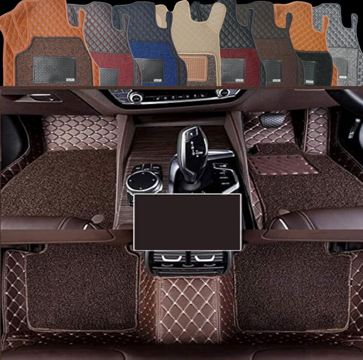 AutoClow Premium 7D Car Mat for Hyundai Venue (Model : 2019-2026) || Luxury Leather Dual-Stitch Full Set 7D Car Floor Mat || 100% Waterproof || Color : Coffee Stitch-Coffee Grass (Design-1)