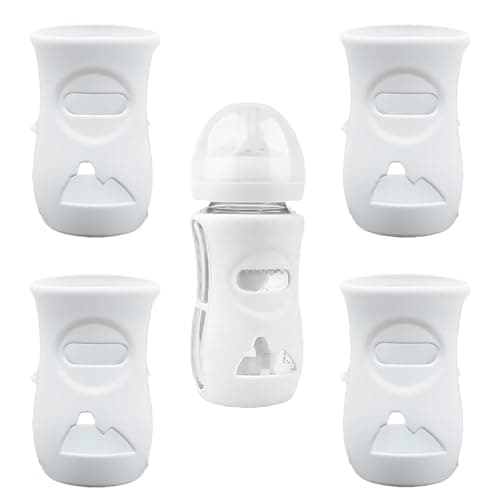 QinSuiKai 4 Pack Silicone Sleeves for Avent Natural Glass Baby Bottles, Anti Breakage Baby Bottle Holder, Compatible with Philips Avent Glass Natural Baby Bottle, BPA Free (White, 8 OZ)