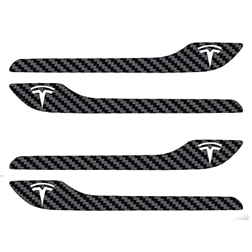 IPG for Tesla Model 3 / Model Y Door Handle Decal Sticker Wrap Kit (Set of 4) with Tesla Logo (Black Carbon Fiber)