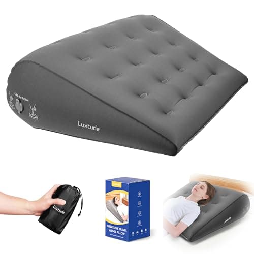 Luxtude Inflatable Wedge Pillow for Traveling, Bed Wedge Pillow for Sleeping, Acid Reflux Relief, Adjustable Travel Wedges Pillows for Sleep Apnea, Post-Surgery, Snoring, Back & Leg Support (Gray)