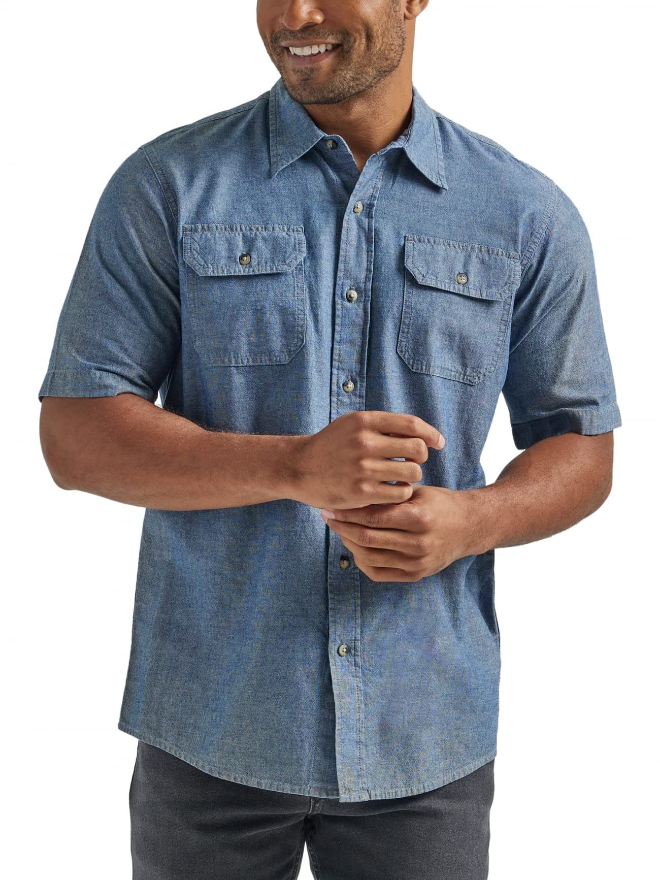 Wrangler Authentics Men's Big-Tall Short Sleeve Classic Twill Shirt, Dark Chambray, 3XL