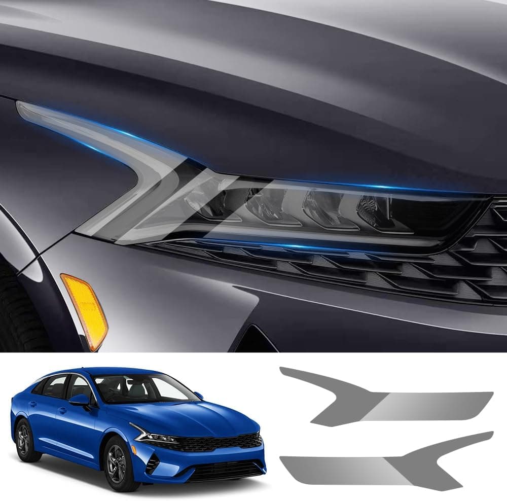 LUNQIN Car Headlight Protective Film for Kia K5 (2021-2024) - Smoky Matte Black TPU Vinyl Wrap