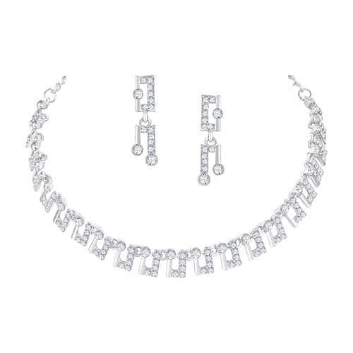 Atasi International Silver Plated White Crystals Necklace with Earrings for Women & Girls - Jewellery Set for Party, Wedding, Engagement & Festive (R6192)