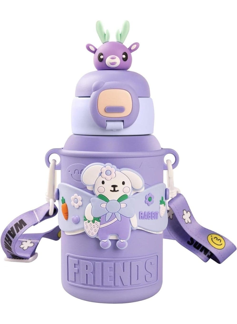 450ml Kids Stainless Steel Insulated Water Bottle – Cute Cartoon Thermos Flask, Leak-Proof Portable Vacuum Bottle for School, Travel & Outdoor. (Purple)