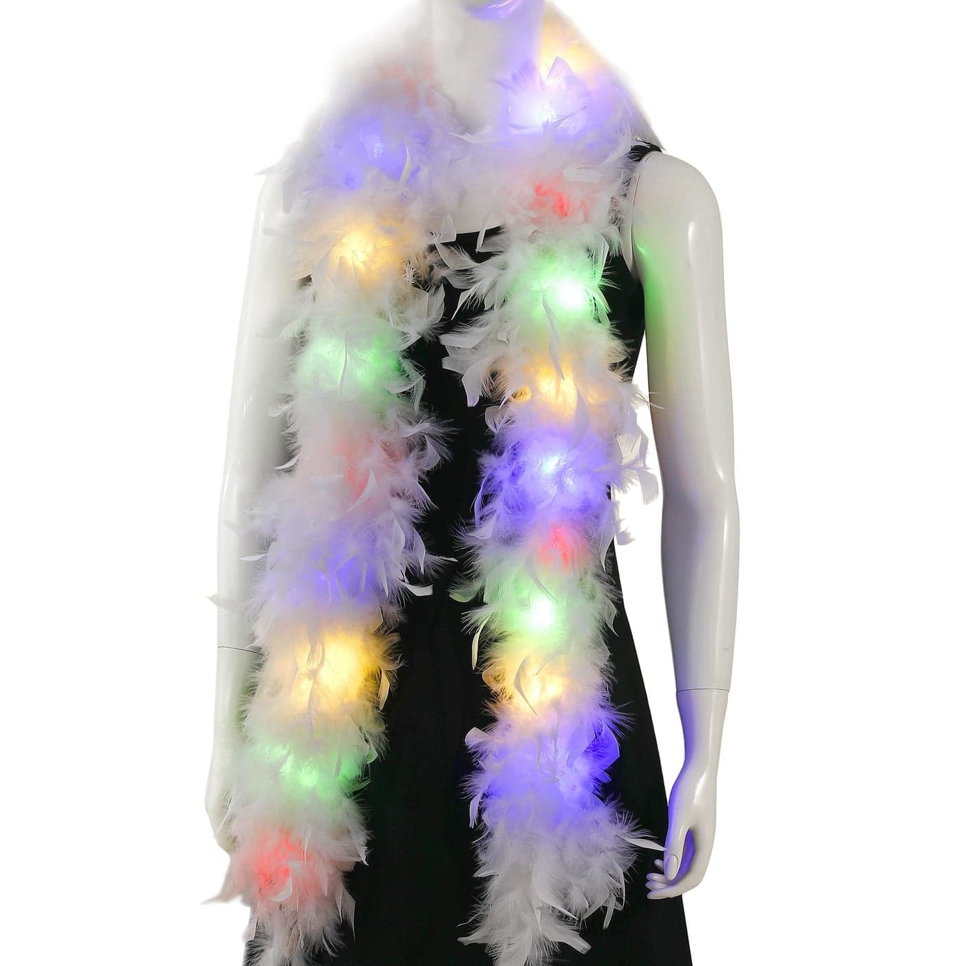 Larryhot Chandelle White Feather Boa 2Yards 75g Colorful 20 LED Lights Boas for PartyWeddingHalloween CostumeChristmas Tree and Home Decoration White