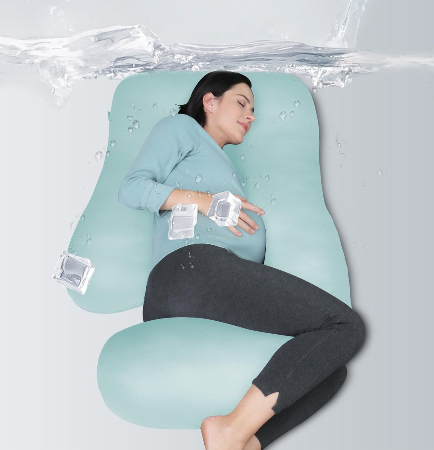 MOON PARK Pregnancy Pillows for Sleeping U Shaped Full Body Maternity Pillow with Removable Cover Support for Back Legs Belly Hips 57 Inch Ice Blue Cooling Cover