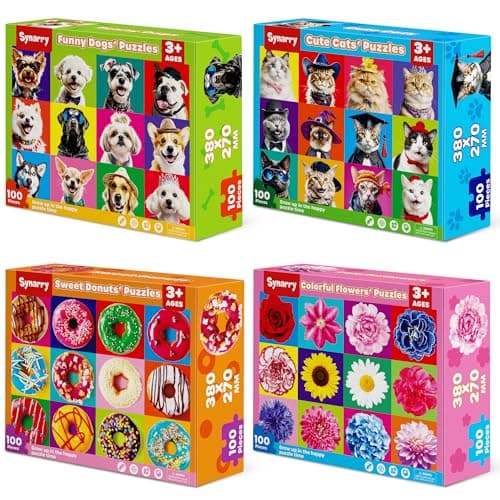SYNARRY 100 Piece Puzzles for Kids Ages 46 68 Wooden 100 Piece Puzzle 4 5 6 7 8 Year Old Puzzles for Kids Ages 48 Cat Dog Flower Donut Jigsaw Puzzle Easter Gifts for 3 Years Old Boys Girls