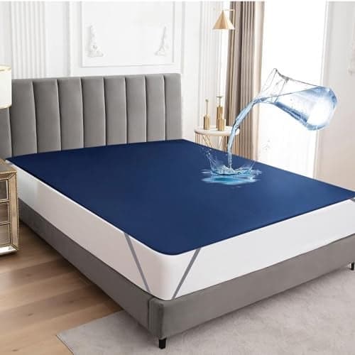BeyBee 100% Waterproof Cotton Terry Mattress Protector | Breathable, Hypoallergenic, Washable & 2X Absorbency | Ultra Soft Easy Elastic Fitted Bed Protector (Size-75 * 36, Dark Blue)