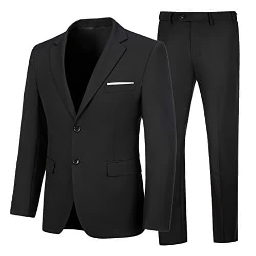Elionm Mens Suit Slim Fit 2 Piece Black Business Dress Suits for Men Wedding Tuxedo Solid Jacket and Pants Set,L