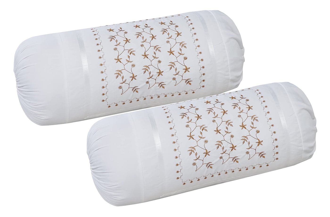 Rj Products Cotton Bale Embroidery Bolsters Covers Pack of 2 Piece (White)