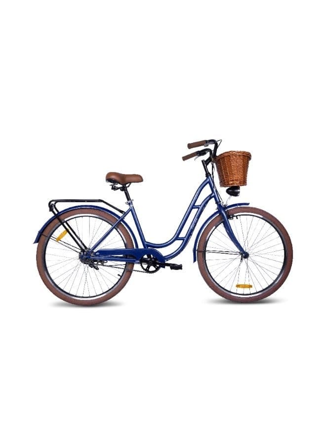 Florida 26-Inch Urban Bike | 26-Inch Wheel Size | Single Speed | For Women | Wicker Basket And Rear Carrier |Dark Blue Color