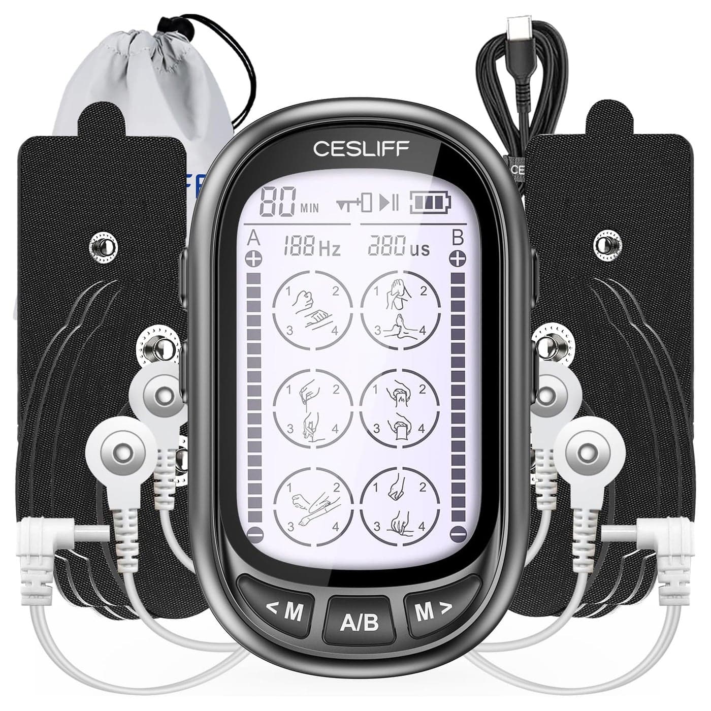 Dual Channel TENS EMS Unit 24 Modes 36 Levels Upgraded Large Screen Intensity Muscle Stimulator for Back Neck Shoulder Pain Relief Rechargeable Electric Pulse Massager TENS Machine with 10 Pads