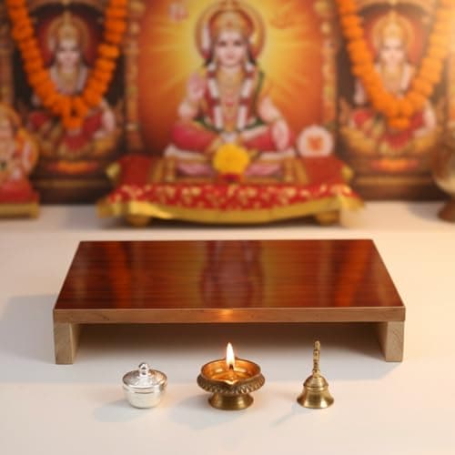 HAPPYMATES Pata 17 X 13 X 3 Inch Wooden Puja Chowki Stool for Diwali Multi Purpuse Peeta Stools Patla,Manai Palagai Home Decorations Gifts Low Height Table