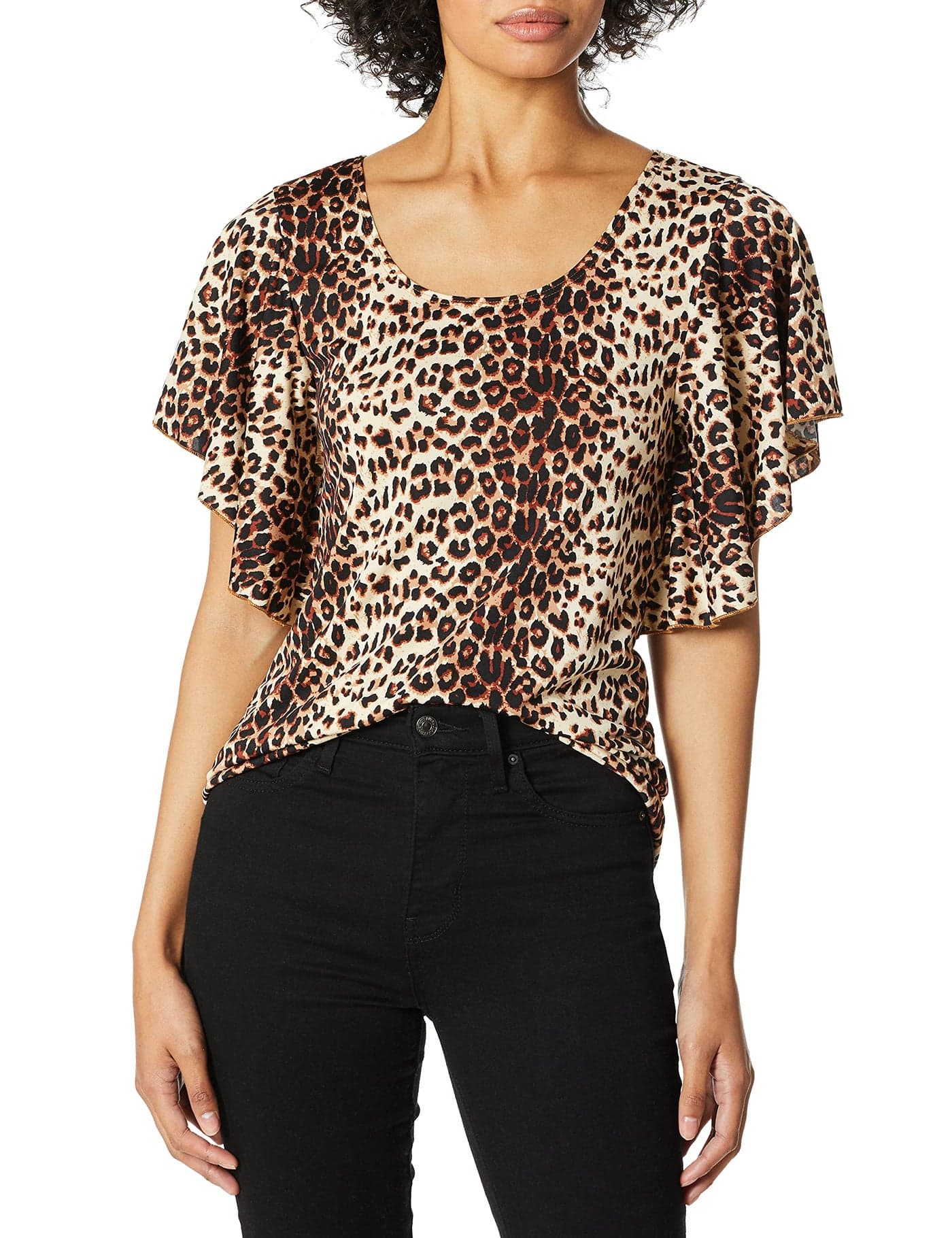 Star Vixen Women's Plus-Size Angel Sleeve Top, Classic Leopard, 1X