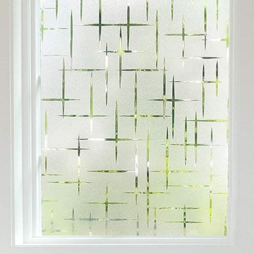 Finnez Frosted Window Film NonAdhesive Frosting Privacy Film for Glass Windows Self StaticCling Decorative Window Cling for Home Office UV Protection Cross Pattern 236 x 1574 inches