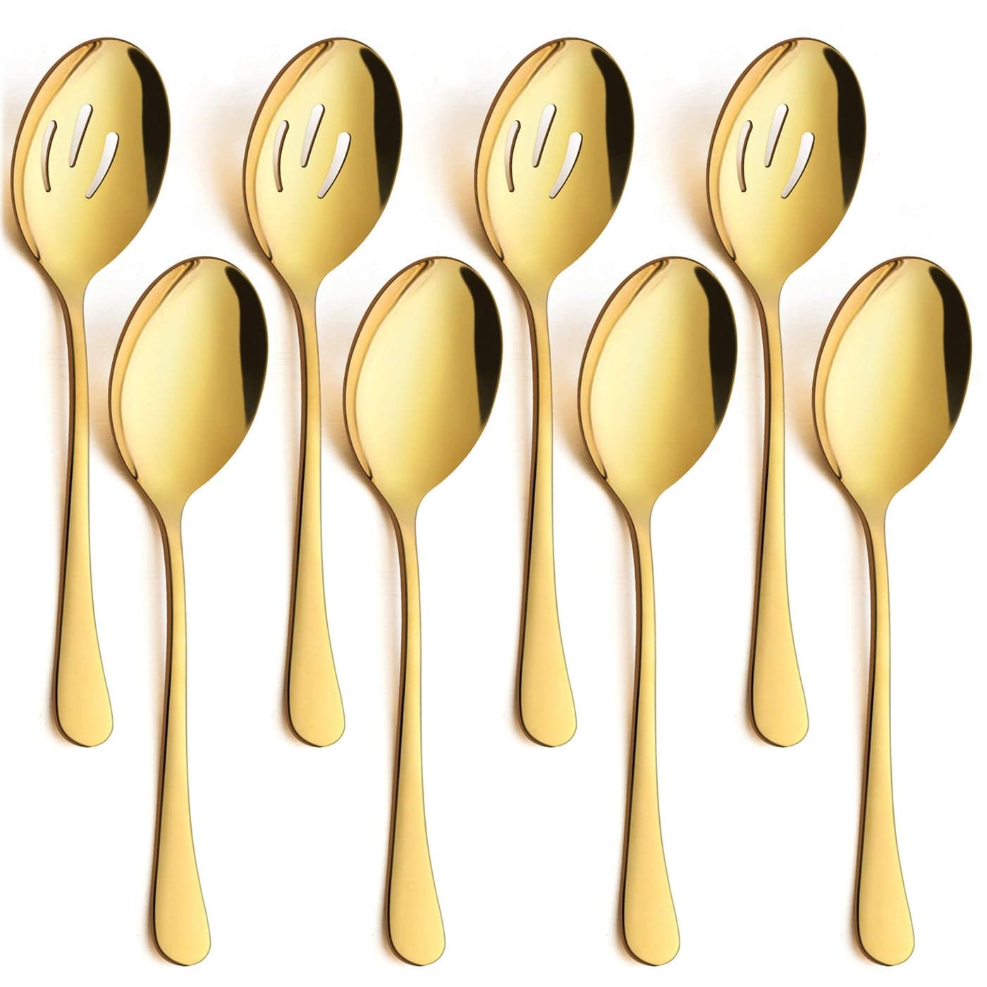 LIANYU 8 Pack Gold Slotted Serving Spoons 87 Inch Stainless Steel Serving Utensils Spoon Set for Banquet Catering Buffet Dinner Restaurant Party