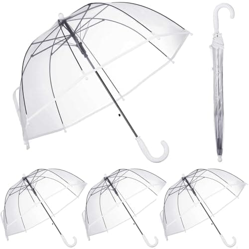 Kacctyen 4 Pcs Kids Clear Windproof Bubble Umbrella Auto Open Rainproof Transparent Umbrella for Children Boys Girls Outing (White Border)