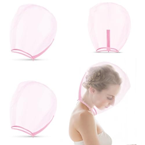Flutesan 3 Pieces Makeup Protector Hood Protects Hair and Make up Nylon Chiffon Light Airy Makeup Hood Zipper Closure Face Cover Washable Hair Net Face Mask Cover for Women Beauty WeddingsPink