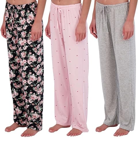 Real Essentials 3 Pack: Women’s Ultra-Soft Comfy Pajama Lounge Pants Sleepwear (Available in Plus Size) Set 5-S