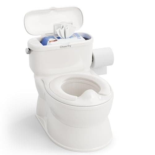 CheerTry 2in1 Toddler Potty Training Toilet with Detachable Training Seat Realistic Flushing Sound for Boys Girls Ages 13 with Wipes Storage Toilet Paper Holder