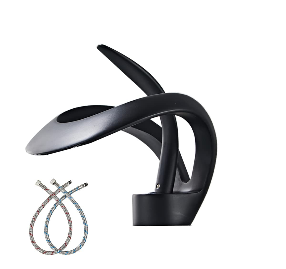 Black Bathroom Sink Faucet Waterfall Round Single Handle One Hole Vanity Basin Deck Mount Lavatory Brass Creative Hollowed Body Design