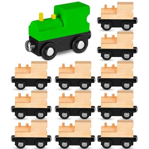 Halloscume 12 Pcs Unfinished DIY Wooden Trains Magnetic Unpainted Wooden Train Cars Toys for Railway Paint Project Birthday Party Decorations Back to School Crafts Gifts Supplies Classic