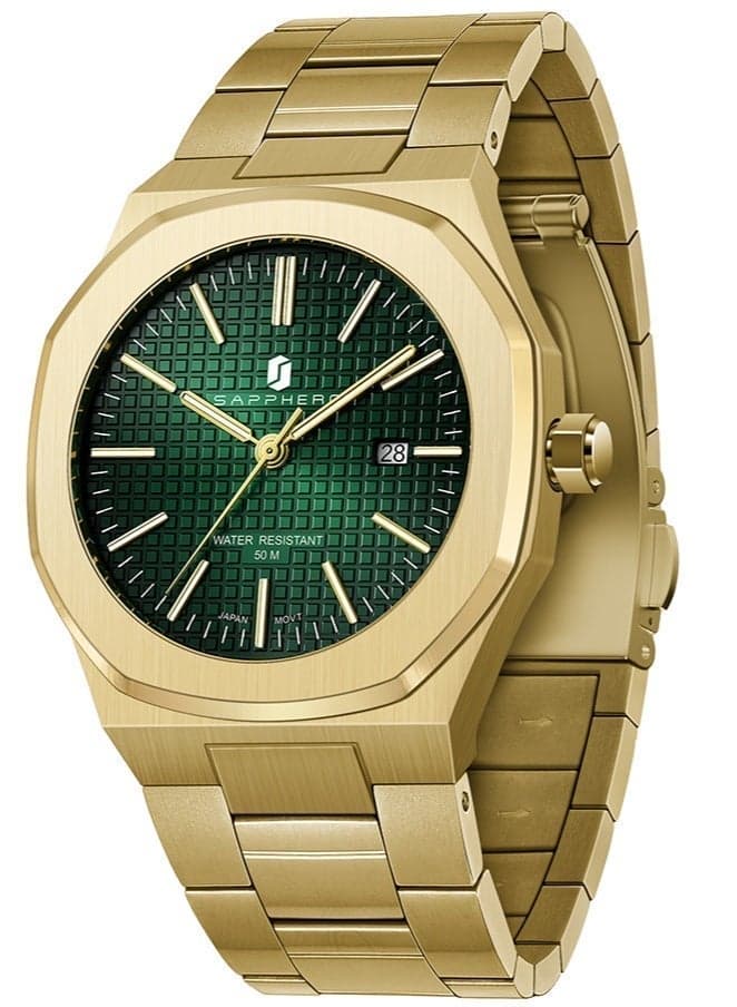 SAPPHERO Men's Watch Octagonal Stainless Steel 50M Waterproof Luminous Wristwatch Luxury Analog Quartz Watch for Men with Date Elegant Mens SO2110P