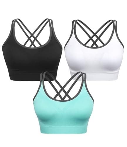3 Pack Womens Sports Bra Strappy Cross Back Push Up Padded Yoga Bras for Low Medium Impact Workout Running Training