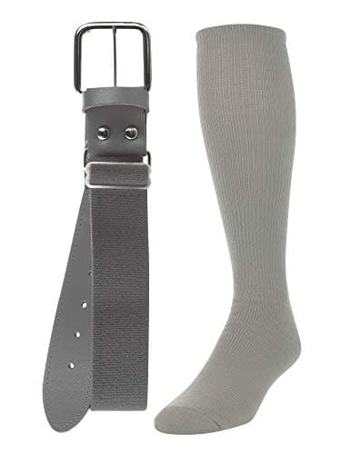 TCK Baseball/Softball Adult Belt & Socks Combo Set (Grey, Medium)