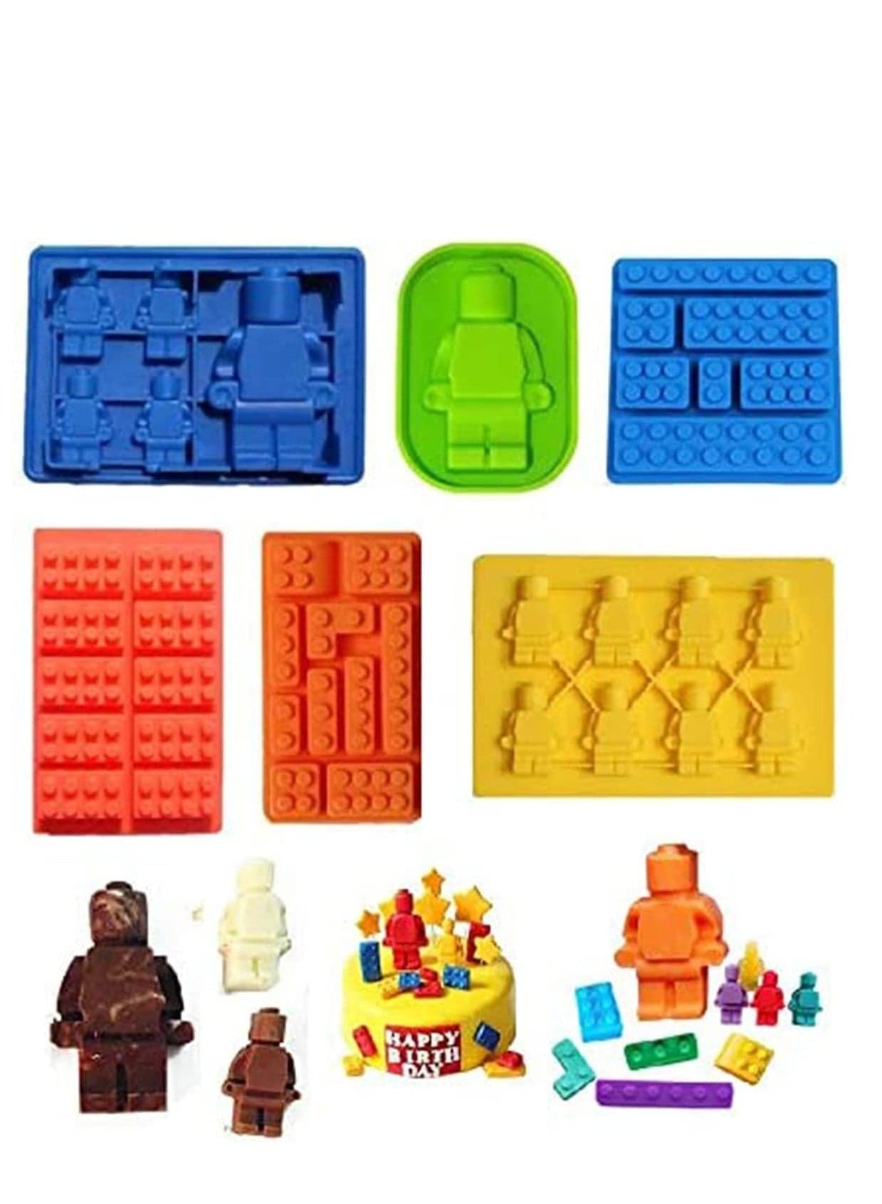 6 Packs Random Color Building Brick Candy Robot Mold Chocolate Mold Set Silicone Block Mould Molds Ice Cube Trays