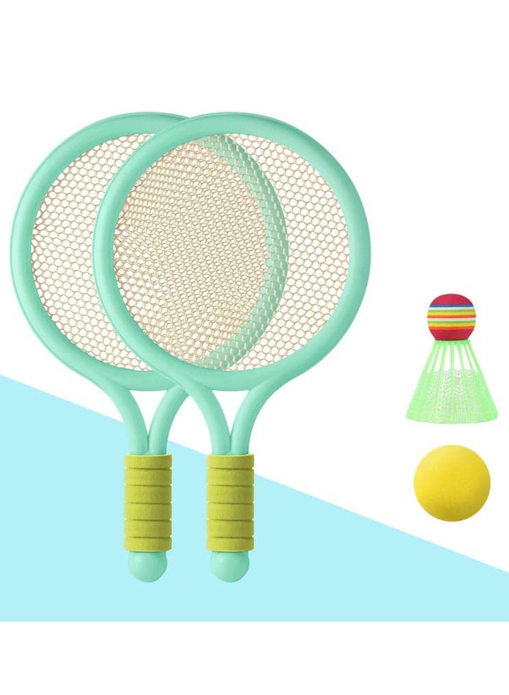 2 Kids Rackets with 1 Shuttlecock 1 Tennis Ball - 2-in-1 Sports Starter Set for Boys Girls, Indoor Outdoor Family Fun Gift