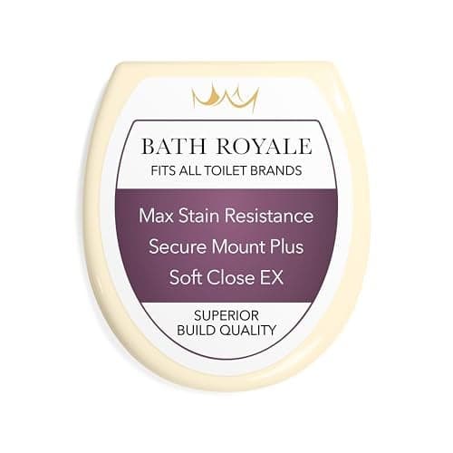 Bath Royale Toilet Seat Upgrade Round BR500-02 Heavy Duty Quiet Close, Durable, Stain-Resistant and Easy to Clean, Fits All Toilet Brands, Executive Series - Almond/Bone