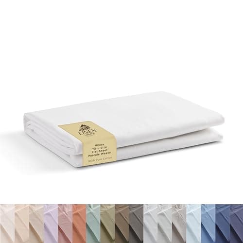 Linen Home 100% Cotton Percale 1 Flat Sheet, Twin Size - Crisp, Cool and Strong Bed Linen, Luxury Breathable Sheet, White