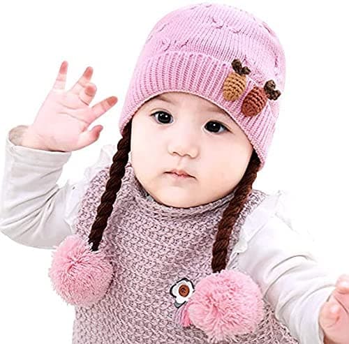 Krystle Wool Girls Toddler Infant Cute Soft Winter Knit Warm Choti Benaie Hat (Light Pink,1-2 Years)