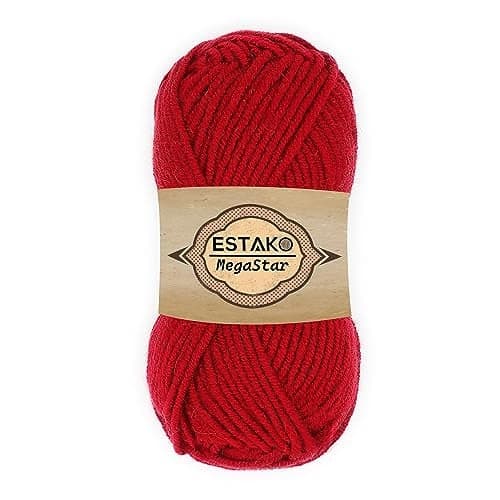 Estako Megastar 75 Acrylic 25 Wool Yarn Soft Chunky Bulky Weight 5 for Crochet and Knitting 352 Oz 100g 120 Yrds 110m 63121 Red