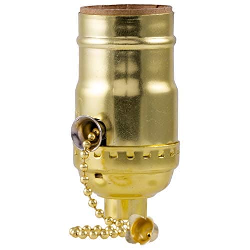 Power Gear Lamp Socket with Pull Chain, Medium Base, For Floor and Table Lamps, DIY Project, UL Listed, Brushed Gold, 52204, 1 Pack